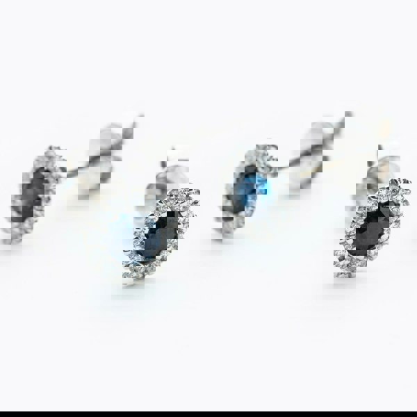 T. H. Baker 9ct White Gold Blue Sapphire & Diamond Cluster Stud Earrings NTE409SAD-9WG