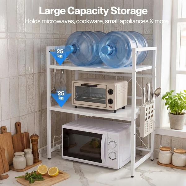 TOQUE 3 Tier Expandable Microwave Oven Rack Stand Kitchen Storage Shelf White