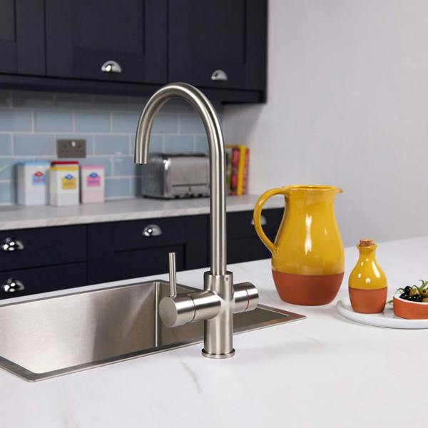 Impromta 3 in 1 Biometric Swan Neck Boiling Water Tap | Brushed Steel Finish