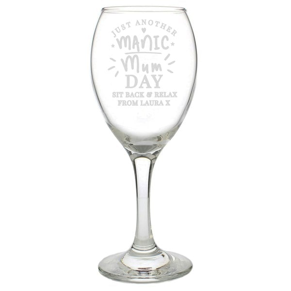 Personalised Memento Company Personalised Manic Mum Day Wine Glass