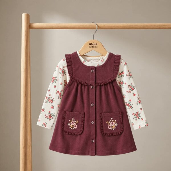 Mini Cuddles Floral Pinny with Top (Red & White)