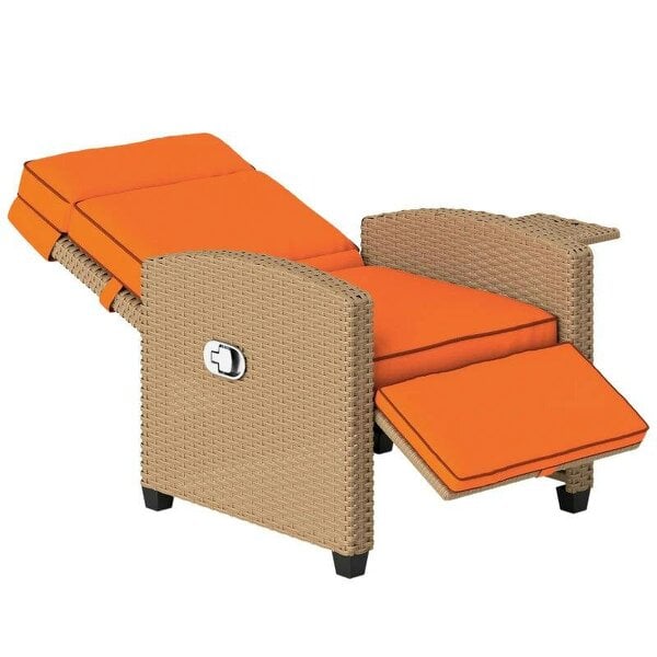 145° Reclining Rattan Armchair, with Footrest - Khaki/Orange