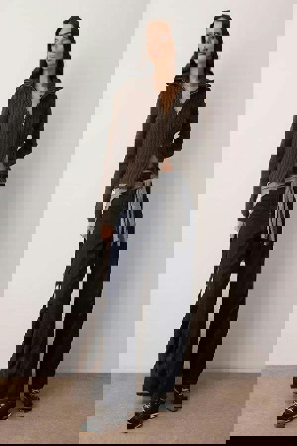 WOVCOR Wool Blended Beard Yarn Zippered Knit Cardigan