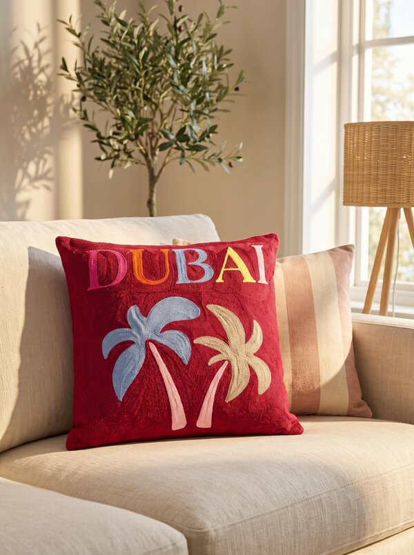 Dubai Needlepoint Cushion – Handmade Palm Tree Pillow