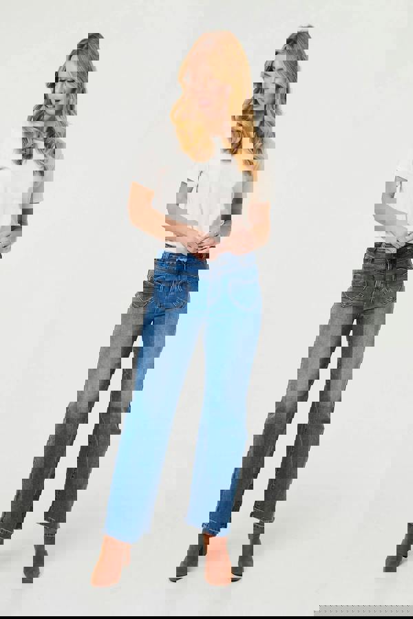 Blue | Heart Pocket Detail Straight Leg Jeans