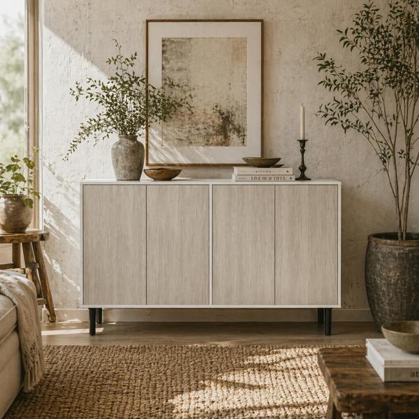 Wyld Haus Sosule White and Grey Sideboard With 4 Doors and 2 Shelves
