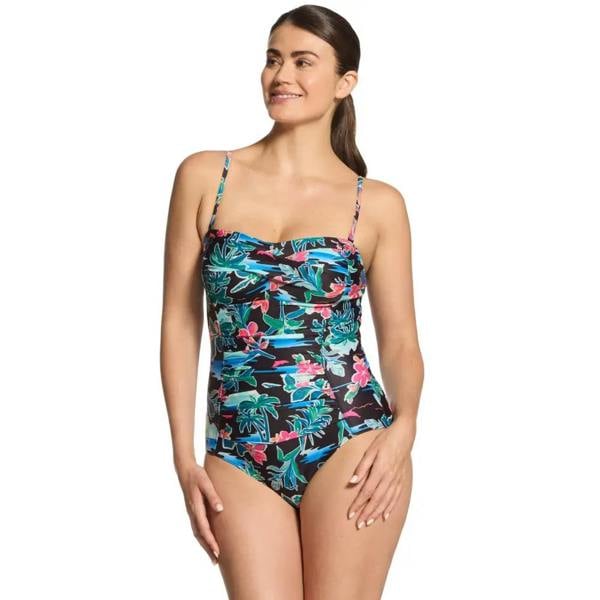 Zoggs Retro Surf Ruched Bandeau Swimsuit with removable straps