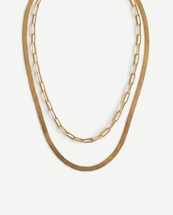 Elk & Bloom Double Chain Set - Herringbone & Paperclip Choker 14K Gold