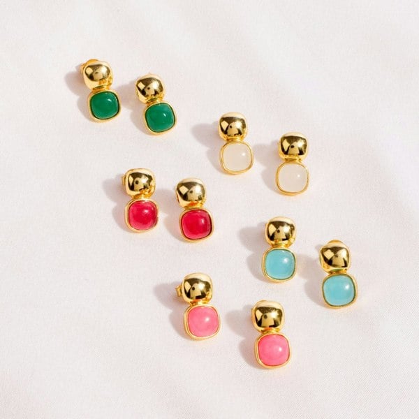 Lila Rasa Glossy Gold & Emerald Green Crystal Stud