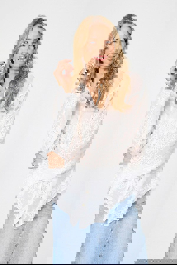 White | Embroidered Textured Long Sleeve Shirt
