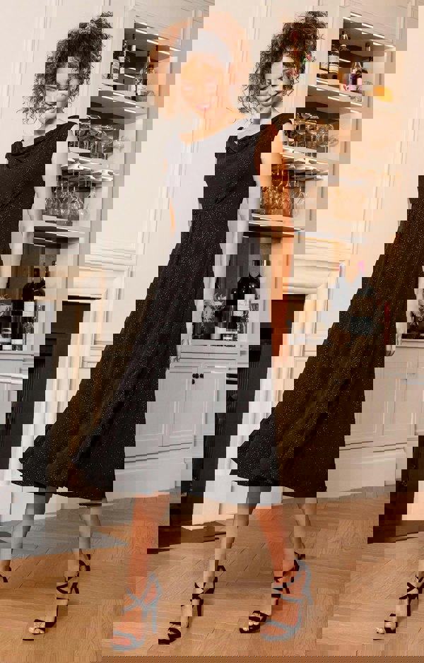 Alie Street London Darcie Cowl Neck Dress (Glitter Black)