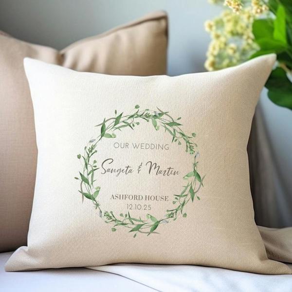 Aye Do Gifts Personalised Green Floral Wedding Cushion