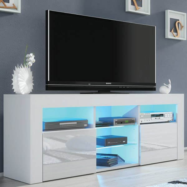 Mex Furniture Stylish 145cm Modern TV Unit with Sideboard and White High Gloss Doors