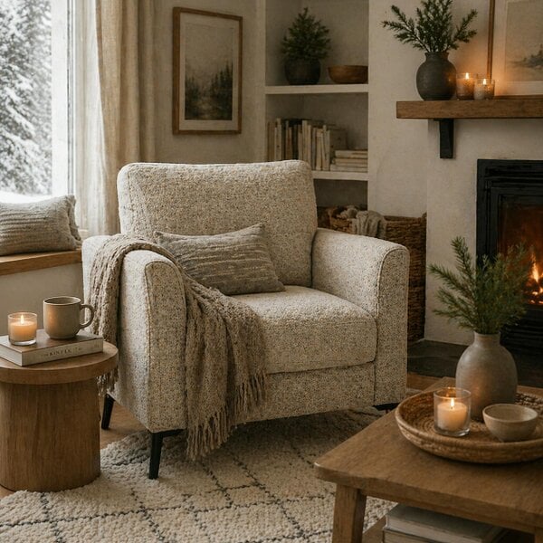 Wyld Haus Rapara Linen Look Beige Accent Armchair Black Legs