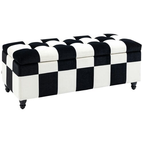 Wyld Haus Tava Velvet Black and White Storage Bench With Wooden Legs For Bedroom