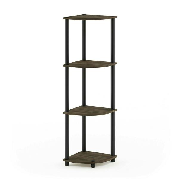 WALPLUS Versatile Turn-N-Tube 4-Tier Corner Display Rack Multipurpose Shelving Unit, Columbia Walnut/Black for Study Room