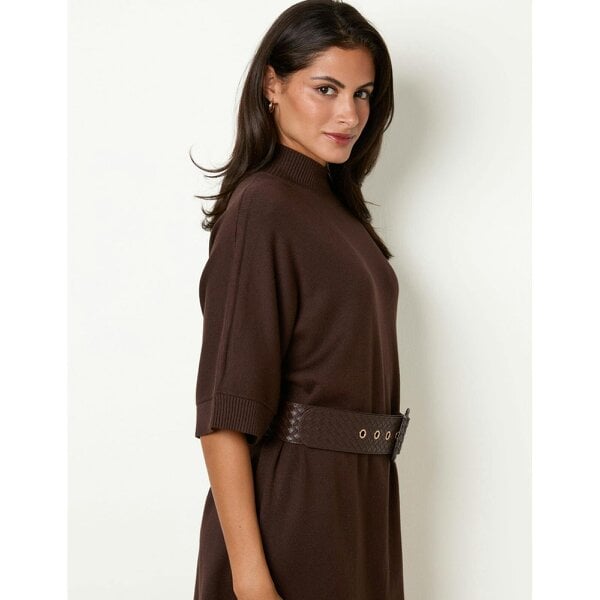 Blue Vanilla Midi Dress With Woven PU Leather Belt