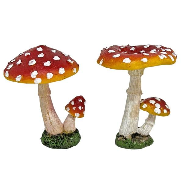 Farmwood Two Double Stem Garden Mushroom Ornaments