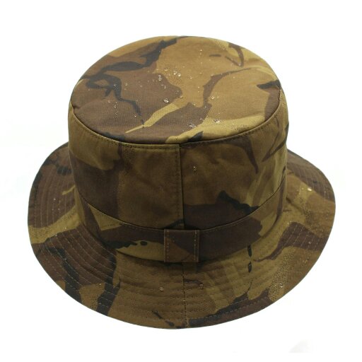 Heather Hats & Accessories Water Resistant Waxed Cotton Bucket Hat, Checked Cotton Lining, Outdoor Wear, Camo Brown