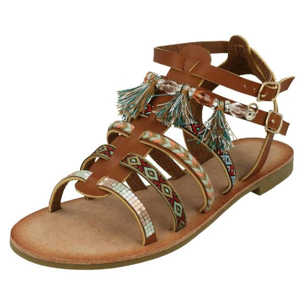 Savannah Ladies Savannah Flat Strappy Beaded Sandals