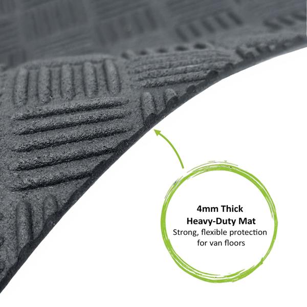 Close-up shot of the 4mm thick rubber deckplate mat focusing on the thickness on a white background