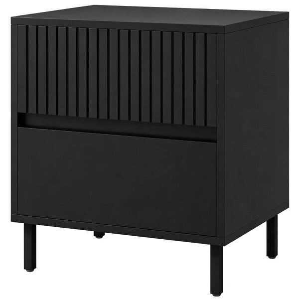 Bedside Cabinet, Bedside Table with 2 Drawers, Storage and Steel Legs for Bedroom, Living Room, Black