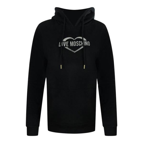 Moschino Love Moschino Silver Large Heart Logo Black Hoodie