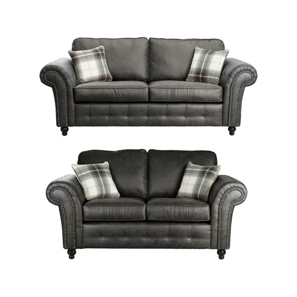 SQUAREBOXX Oakland Suede Sofa 3+2 Seater Fabric Sofa in Charcoal Black