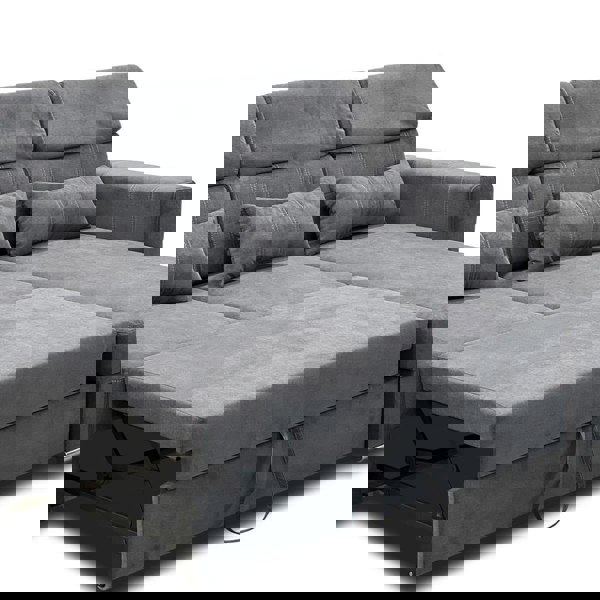 Miami Grey Fabric Corner Sofa Bed With Storage and Headrests - 3