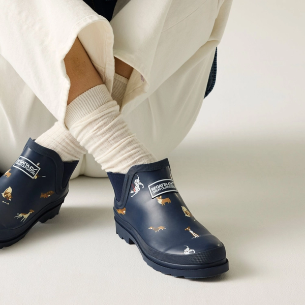 Regatta Womens Harper Dog Print Low Wellington Boots - Navy
