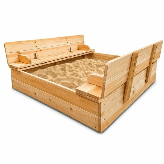 Neo Outdoor Wooden Kids Sandbox Sandpit Folding Bench Lid