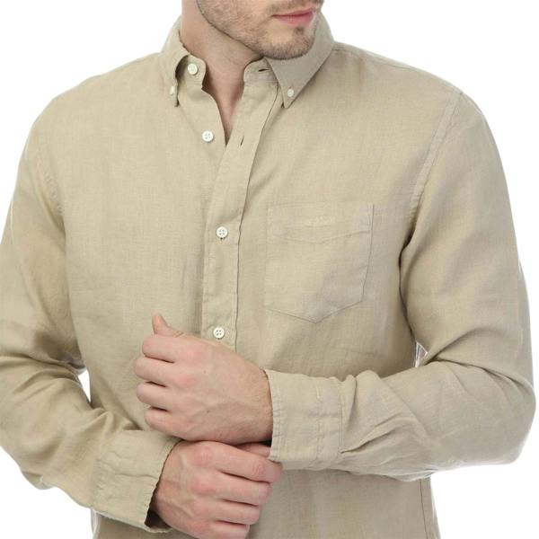 Gant Mens Linen Garment Dyed Regular Shirt - Beige - 