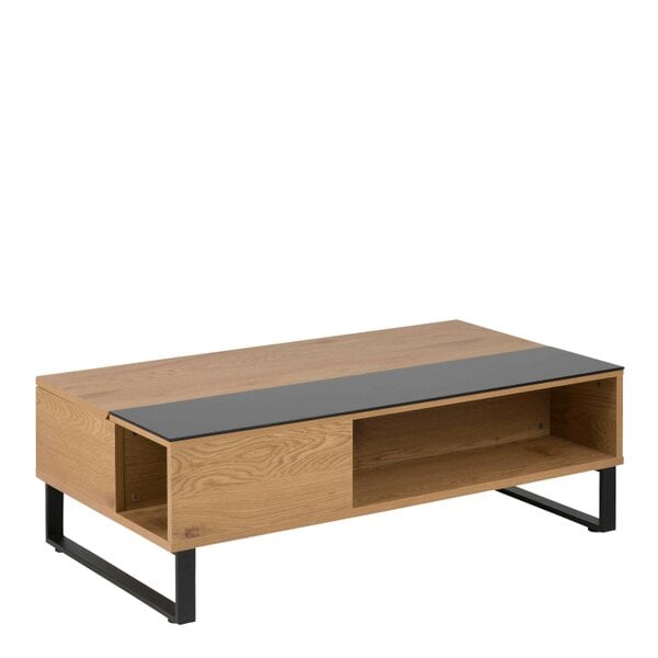 Wyld Haus Malta Black and Natural Oak Wood Lift Up Coffee Table Open Storage