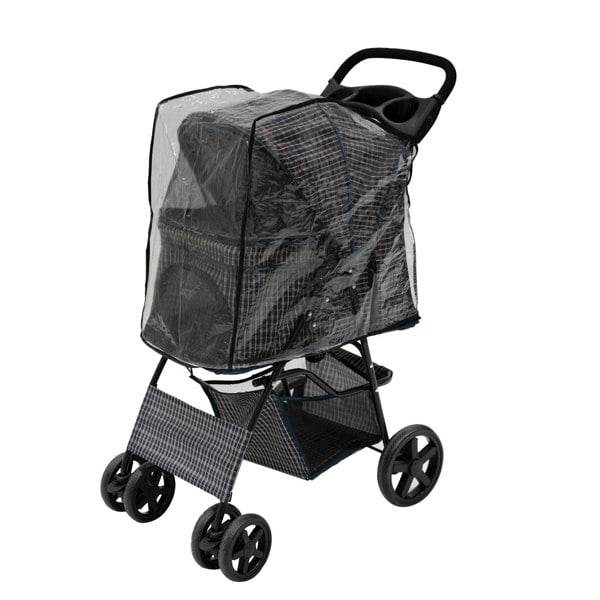 Monstershop Pet Stroller with Rain Cover & Caddy Bag - Blue Tartan