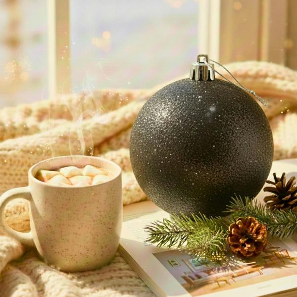 2cm Black Glitter Christmas Bauble for Tree and Home Decor, Shimmering PVC Festive Hanging Ornament image 9