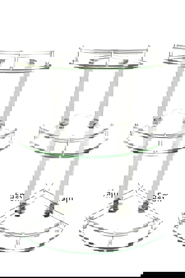 Living and Home 3 Tiers Tempered Glass Corner Shelf with Steel Bathroom Rail Wall Mounted