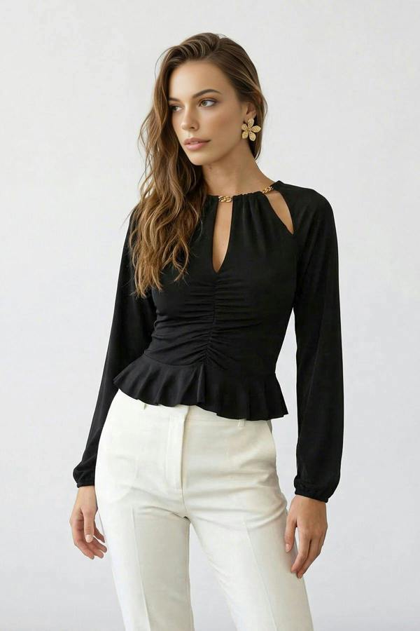 WOVCOR Cut Out Detail Knitted Blouse with Accessories