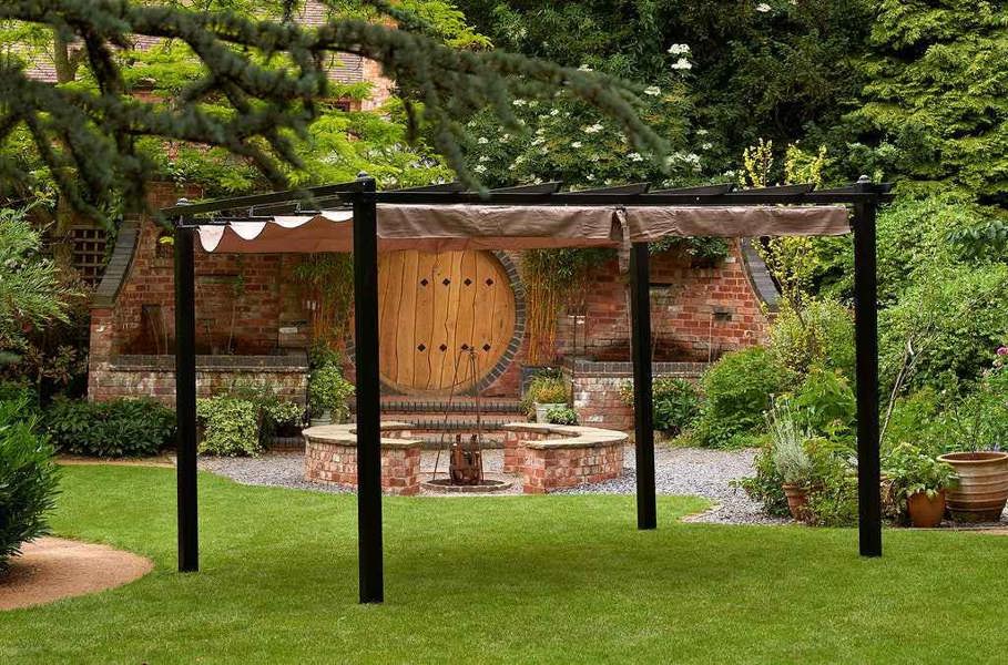 Glendale Seville Garden Gazebo with Retractable Canopy | Grey & Mocha | 3m x 3m & 4m x 3m Mocha The Garden Furniture Shop