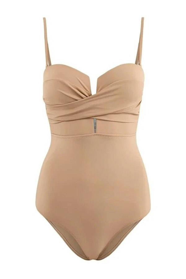 WOVCOR Draped Strapless Covered Hipster Swimsuit