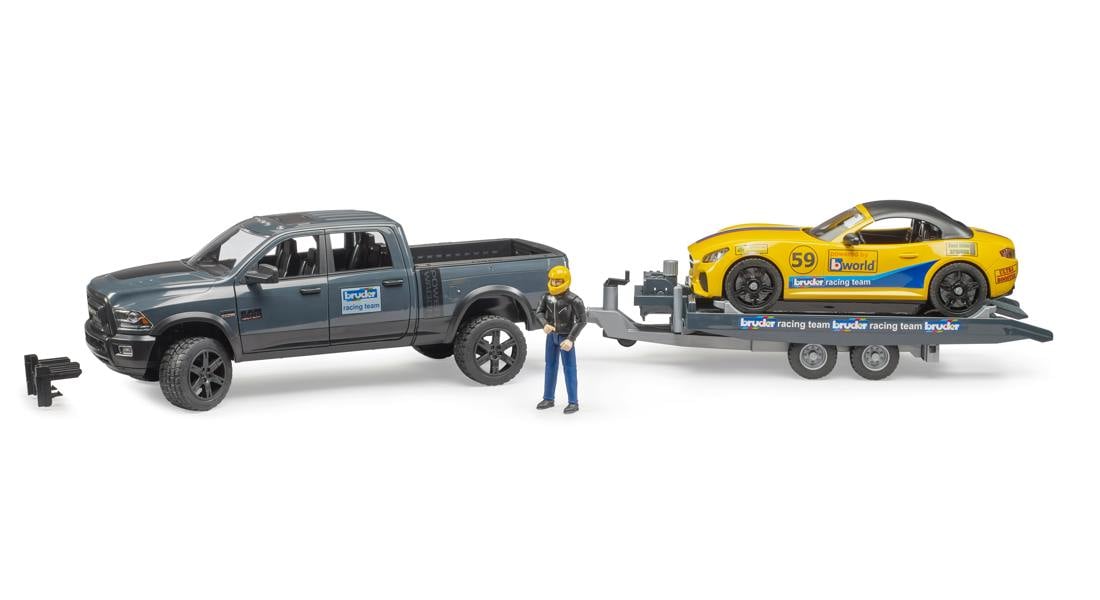 Bruder RAM 2500 Power Wagon and BRUDER Roadster Racing Team Detailed Vehicle & Playset Model