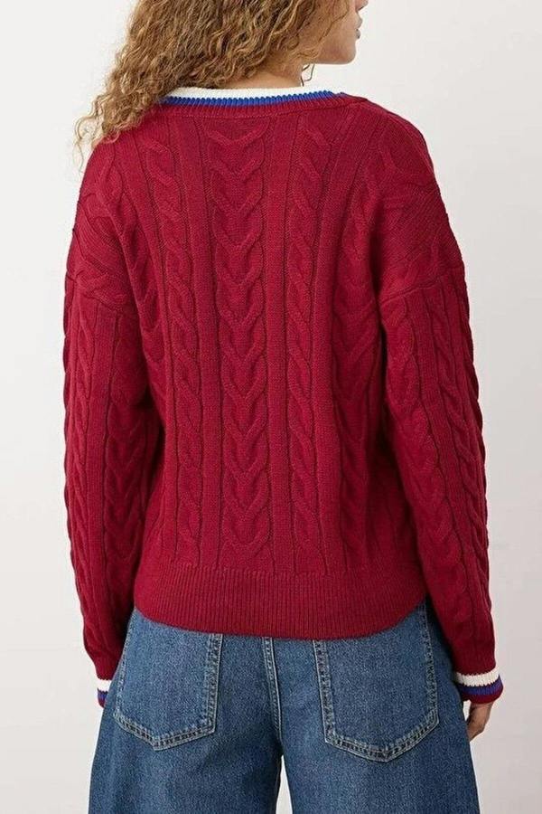 WOVCOR Cable Knit V Neck Jumper