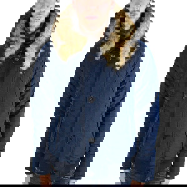 Armani Jeans Navy Blue Fur Trimmed Hood Jacket