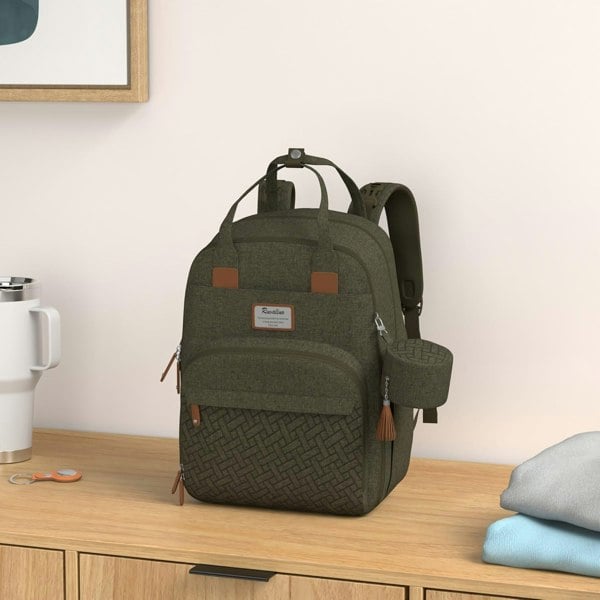 Ruvalino Baby Changing Backpack with Changing Mat & Dummy Holder - Olive Green