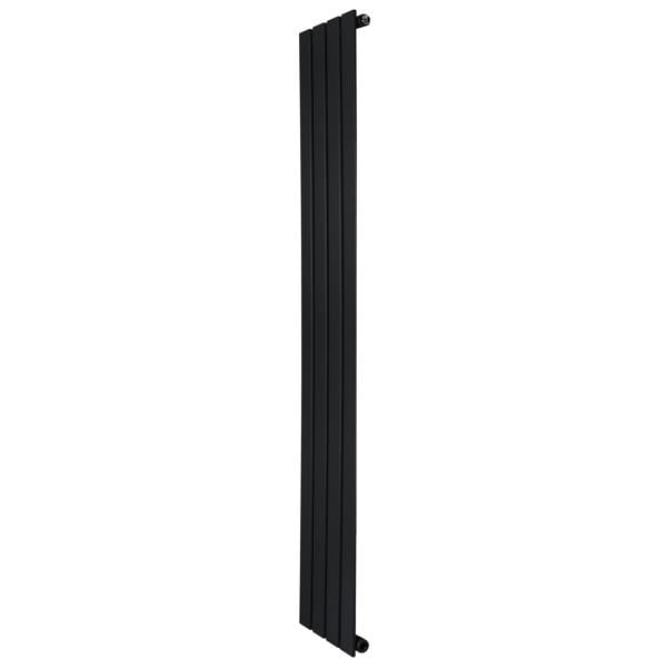 Flat single column radiator in sleek black finish, measuring 1600 x 280mm, featuring a modern vertical design and smooth texture