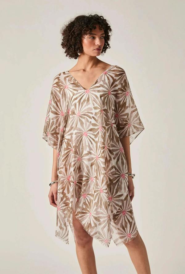 James Lakeland Beige Retro Floral Kaftan