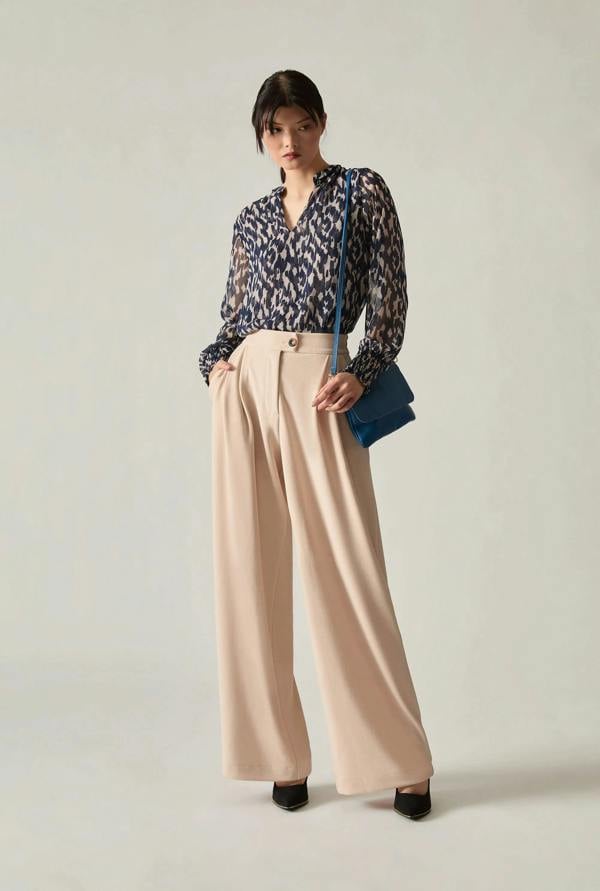 James Lakeland Cream Wide Leg Suit Trousers