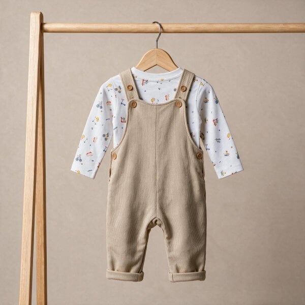 Mini Cuddles Printed Dungarees (Beige & White)