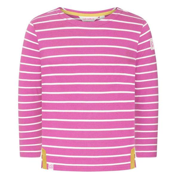 Lazy Jacks Girls Striped Breton Long-Sleeved T-Shirt - Raspberry - 