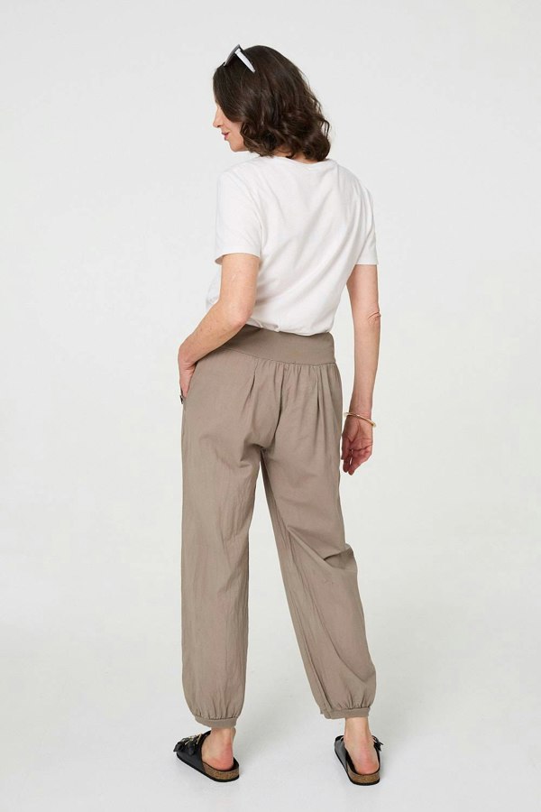 Beige | Elasticated High Waist Loose Trousers
