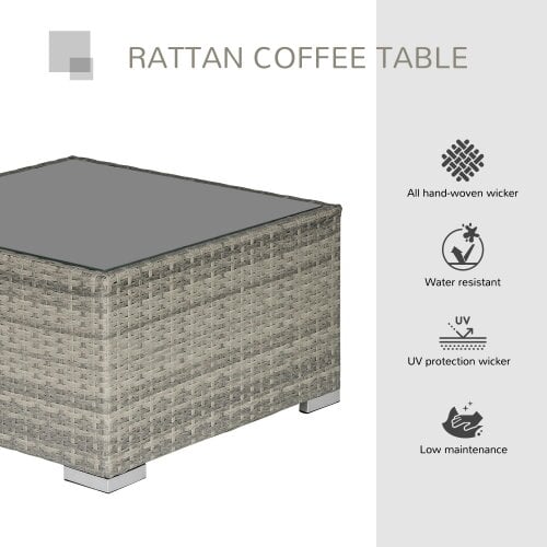 Wyld Haus Vimito Rattan Light Grey Square Outdoor Side Table With Glass Top
